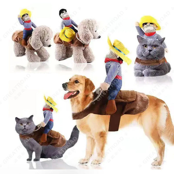Cowboy Rider Dog Costume for Dogs  Cats Clothes Knight Style with Doll and Hat for Halloween Day Pet Costume