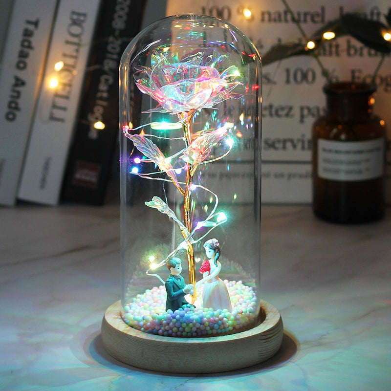 Luminária Encanto Rosa Led - Cúpula de Vidro com LED