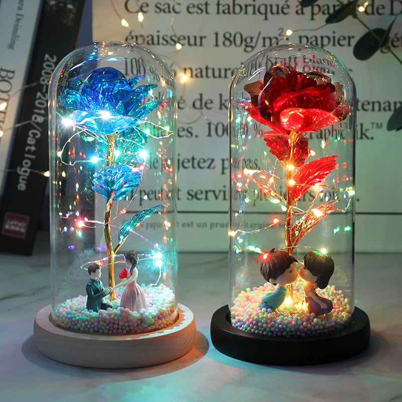 Luminária Encanto Rosa Led - Cúpula de Vidro com LED